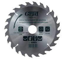 Диск пильный по дереву с твердосплавными напайками 210×32(30;25.4)×24T GRAD (1958325)