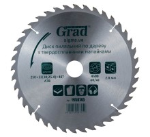 Диск пильный по дереву с твердосплавными напайками 250×32(30;25.4)×40T GRAD (1958745)