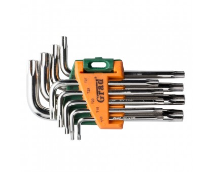 Ключи TORX 9шт T10-T50мм CrV (короткие с отвер) GRAD (4022275)