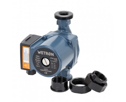 Насос циркуляционный 100Вт Hmax 6м Qmax 75л/мин Ø1 1/2" 180мм + гайки Ø1" WETRON (774532)